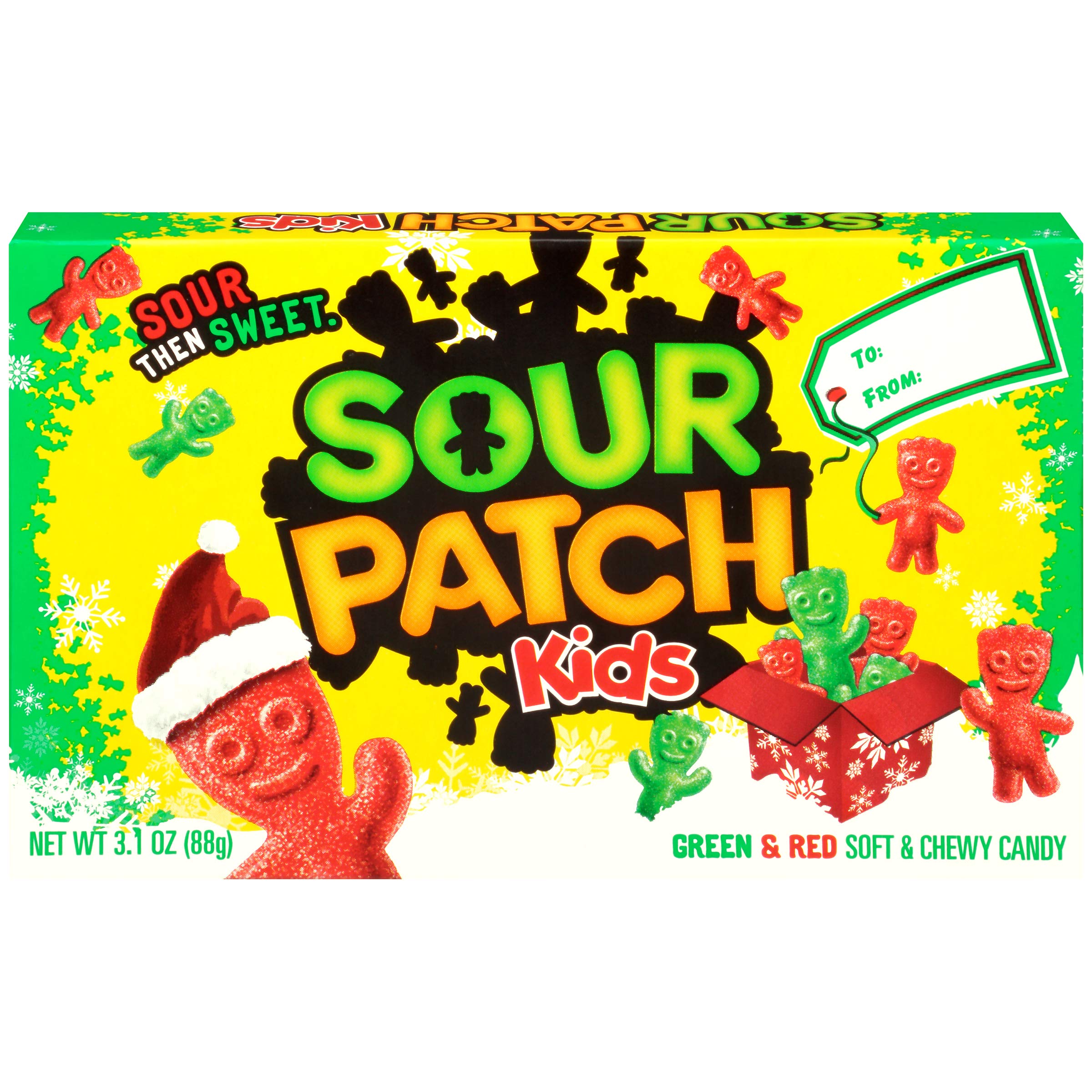 Sour Patch Kids Green & Red Christmas Holiday Gummy Candy - 3.1oz Gift Box | Sweet & Tangy Treats for Stocking Stuffers, Party Favors & Holiday Gifts