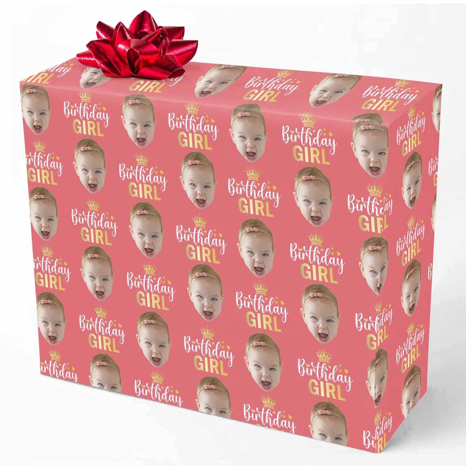 Personalized Custom Face Wrapping Paper - Pink Birthday Gift Wrap Roll for Girls, Kids, Mom (58x23 Inch) - Funny Photo Printed Paper for Christmas, Anniversary & Special Occasions - Perfect for Birthday Presents, Party Decorations & Surprise Gifts