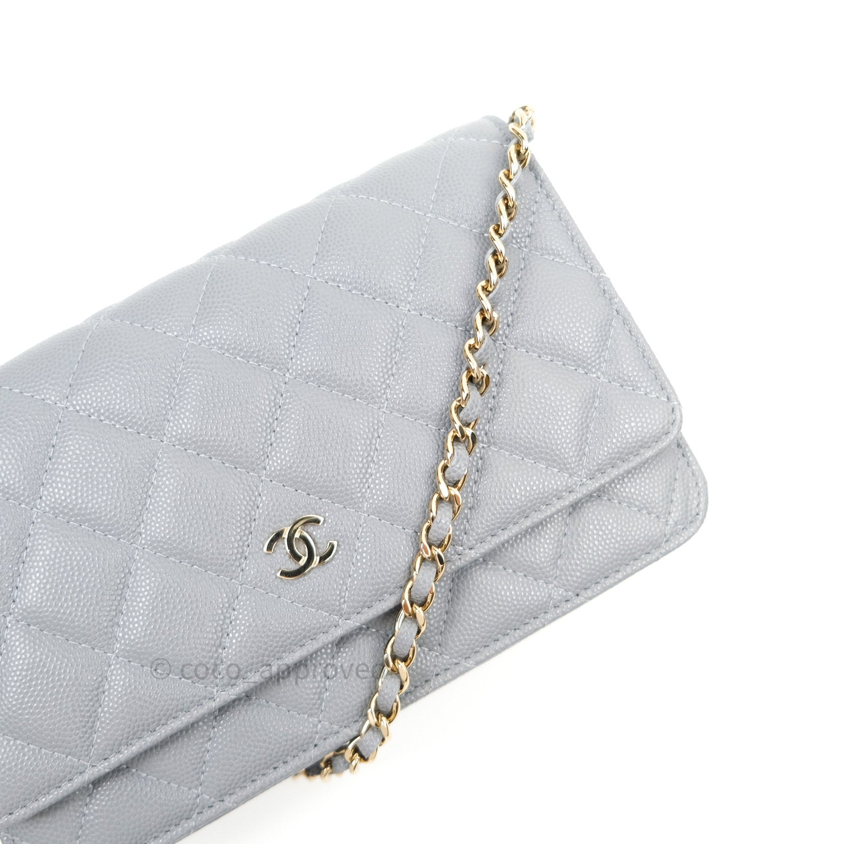 Chanel Caviar Quilted Wallet on Chain WOC - Light Grey with Gold Hardware | Luxury Crossbody Bag for Women | Perfect for Evening Events & Daily Use