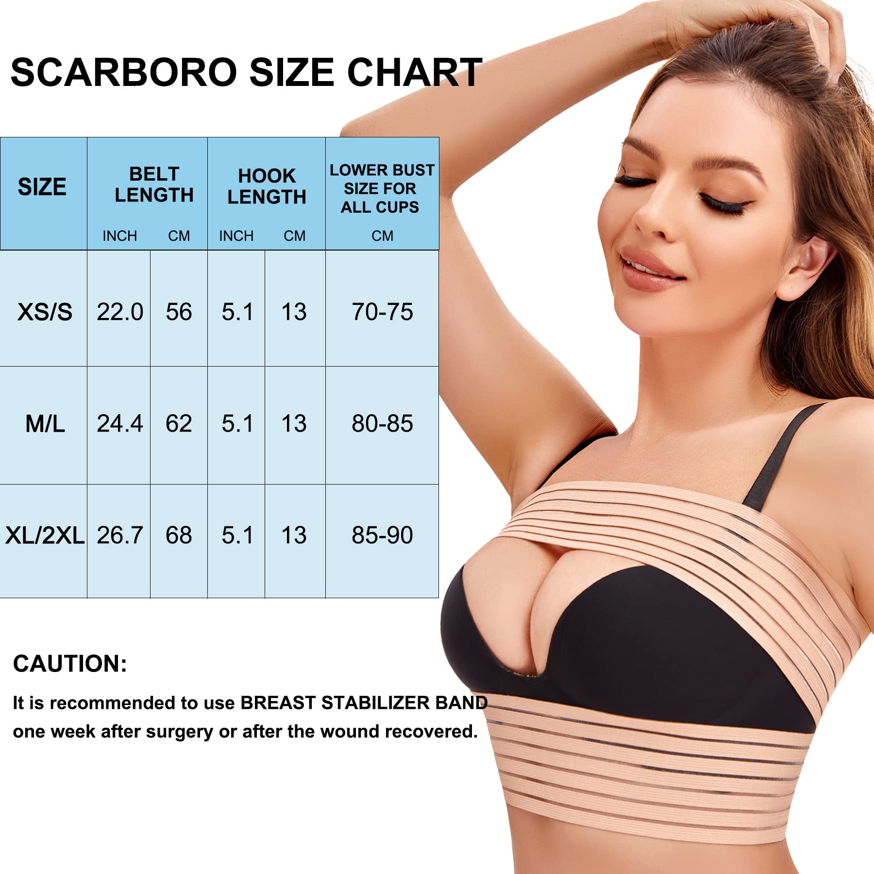 SCARBORO Post-Surgery Breast Support Band for Women - Implant Stabilizer & Compression Strap for Augmentation & Reduction - Medical Chest Support for Large Breasts & Exercise - Ideal for Recovery, Workouts & Daily Comfort