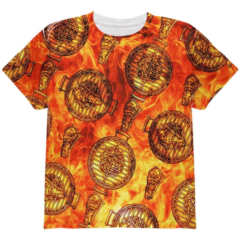 Flaming Hot Charcoal Grilled Steak Print Youth T-Shirt - Trendy Graphic Tee for Men & Women | Perfect for BBQ Parties, Casual Outings & Streetwear Fashion