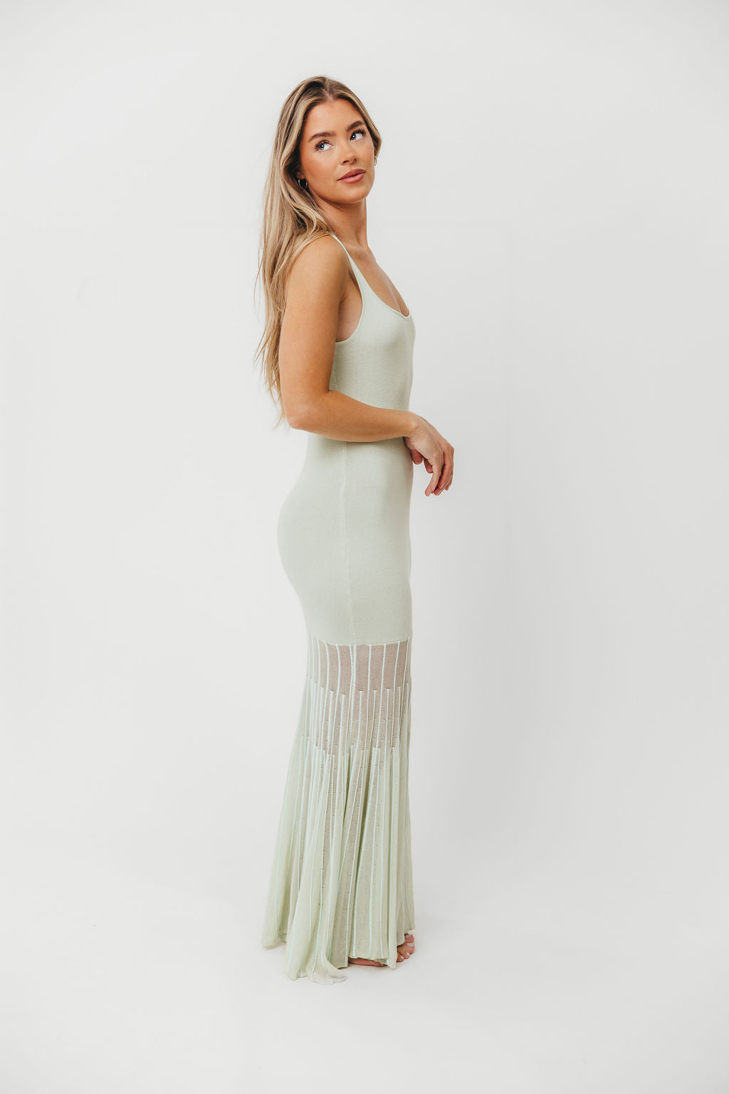 Yolanda Women's Sleeveless Sweater Maxi Dress with Sheer Mesh Skirt in Mint Green - Elegant Casual Summer Dress for Beach, Party & Date Night