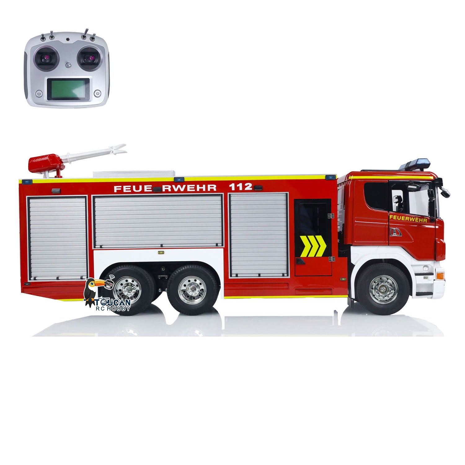1/14 Scale 6x4 RC Fire Truck with Remote Control, Extinguisher, Sprinkler, RTR, Lights & Sounds, ESC, Servo Motor - Perfect for Hobbyists, Collectors, and Emergency Simulation Play