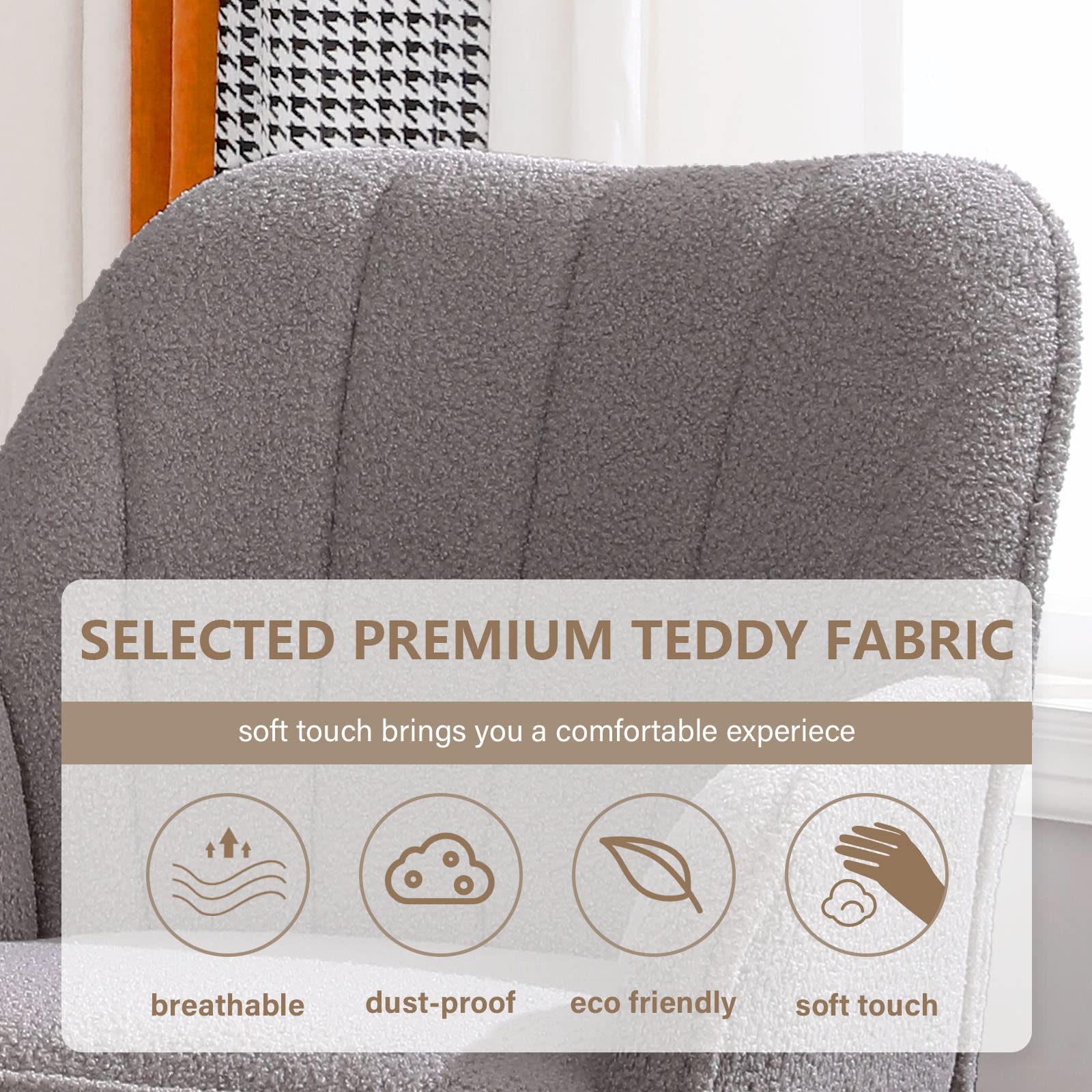 Modern Accent Chair Set of 2 - Plush Teddy Furry Upholstered Armchairs with Sherpa Fabric & Gold Metal Legs, Cozy Living Room Seating for Reading Nook, Bedroom or Home Office (Grey) - Perfect for Relaxing, Lounging & Enhancing Your Interior Decor