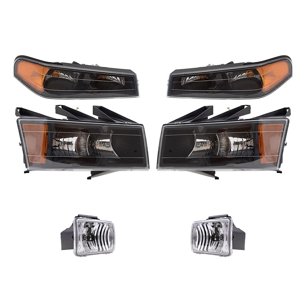 Brock Replacement Headlights Set - Driver & Passenger Side Headlights, Parking Signal Lights & Fog Lights - 6 Piece Kit Compatible with 2004-2012 Chevy Colorado & GMC Canyon Trucks - Perfect for Night Driving & Off-Road Adventures