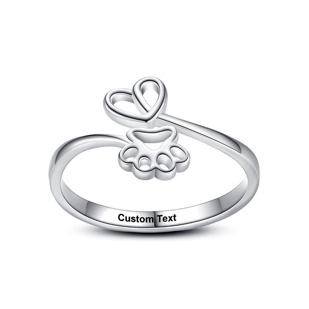 Adjustable Sterling Silver Pet Lover Ring - Custom Engraved Paw Print Memorial Jewelry for Women, Cat & Dog Owners - Perfect Gift for Animal Lovers, Moms & Teen Girls (Great for Everyday Wear & Special Occasions)