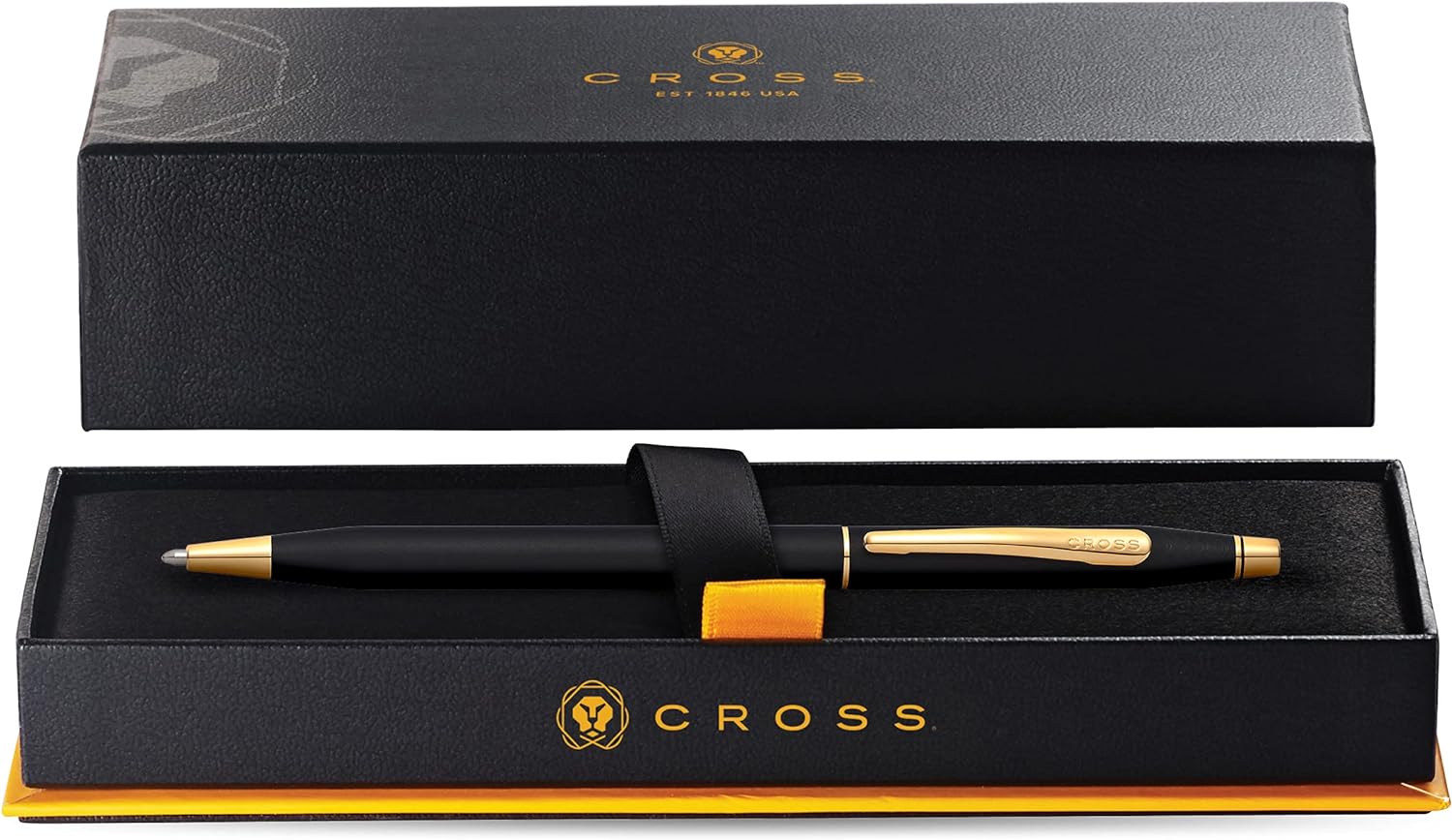 Classic Century Glossy Black PVD Gold Trim Ballpoint Pen - Premium Writing Instrument for Business, Gifts & Signatures | Elegant Office & Executive Use