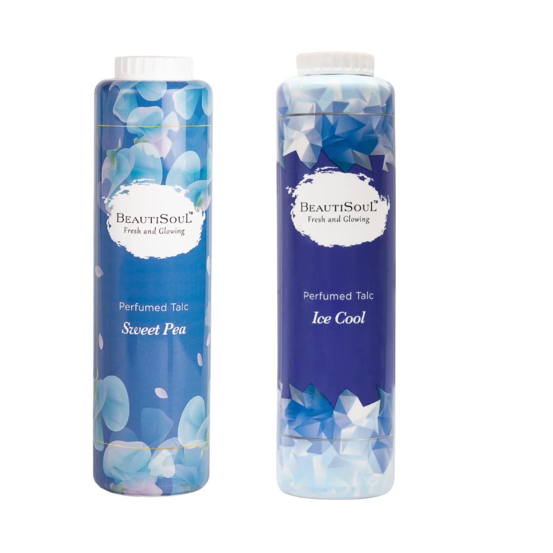 Beautisoul Sweet Pea & Ice Cool Perfumed Talc Powder Combo for Men - 2x100g Refreshing Body Powder | Post-Workout Freshness & Daily Comfort | Talcum Powder Gift Set for Gym & Travel