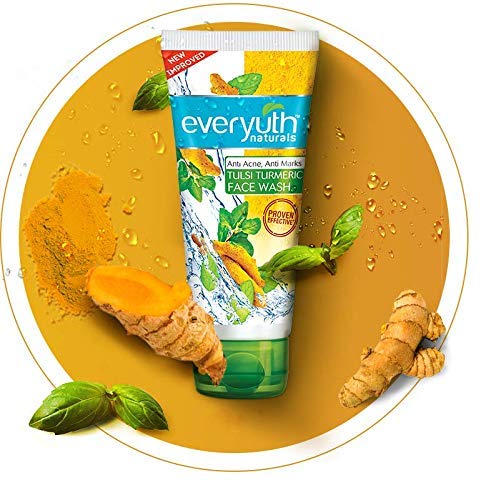 Everyuth Tulsi Turmeric Face Wash for Acne & Dark Spots - 50gm x 4 Pack | Gentle Cleanser for Oily & Acne-Prone Skin | Daily Face Wash for Clear & Glowing Skin