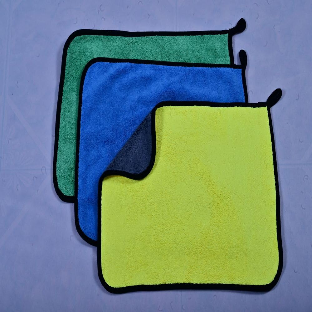 Premium Microfiber Cleaning Cloths 3-Pack (30x40cm, 800 GSM) - Multi-Color Super Absorbent Towels for Kitchen, Car, Bike & Electronics Cleaning - Streak-Free Dusting & Polishing Cloths for Home & Auto Care