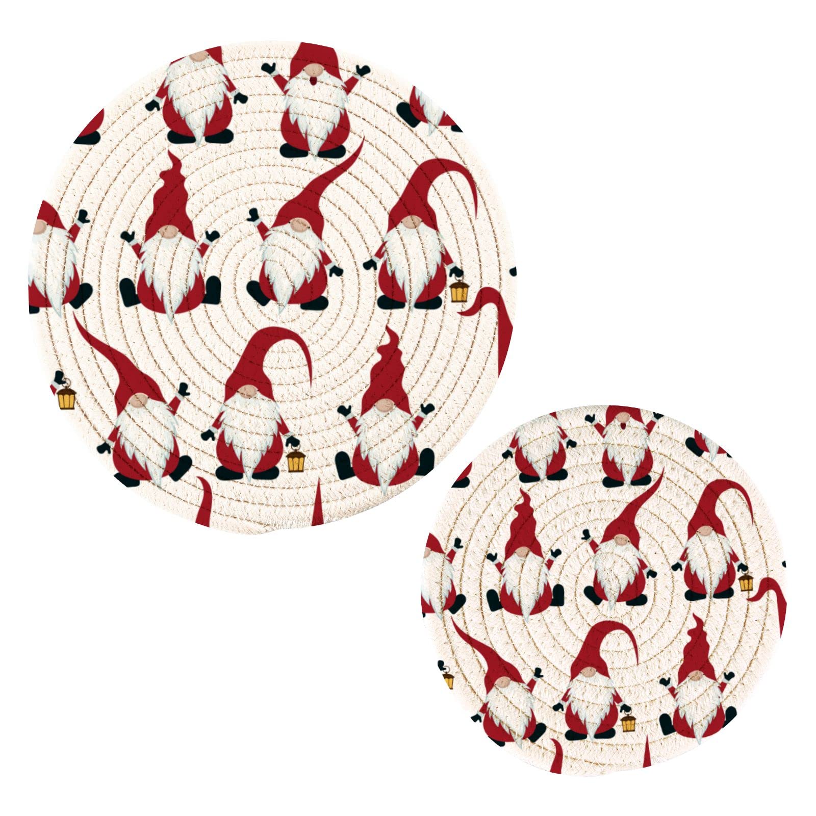 Happy Christmas Gnome Pot Holders & Trivets Set - 2PCS Heat Resistant Kitchen Potholders for Cooking, Baking, Hot Pans & Dishes - Festive Holiday Decor for Stovetop, Oven & Table Setting
