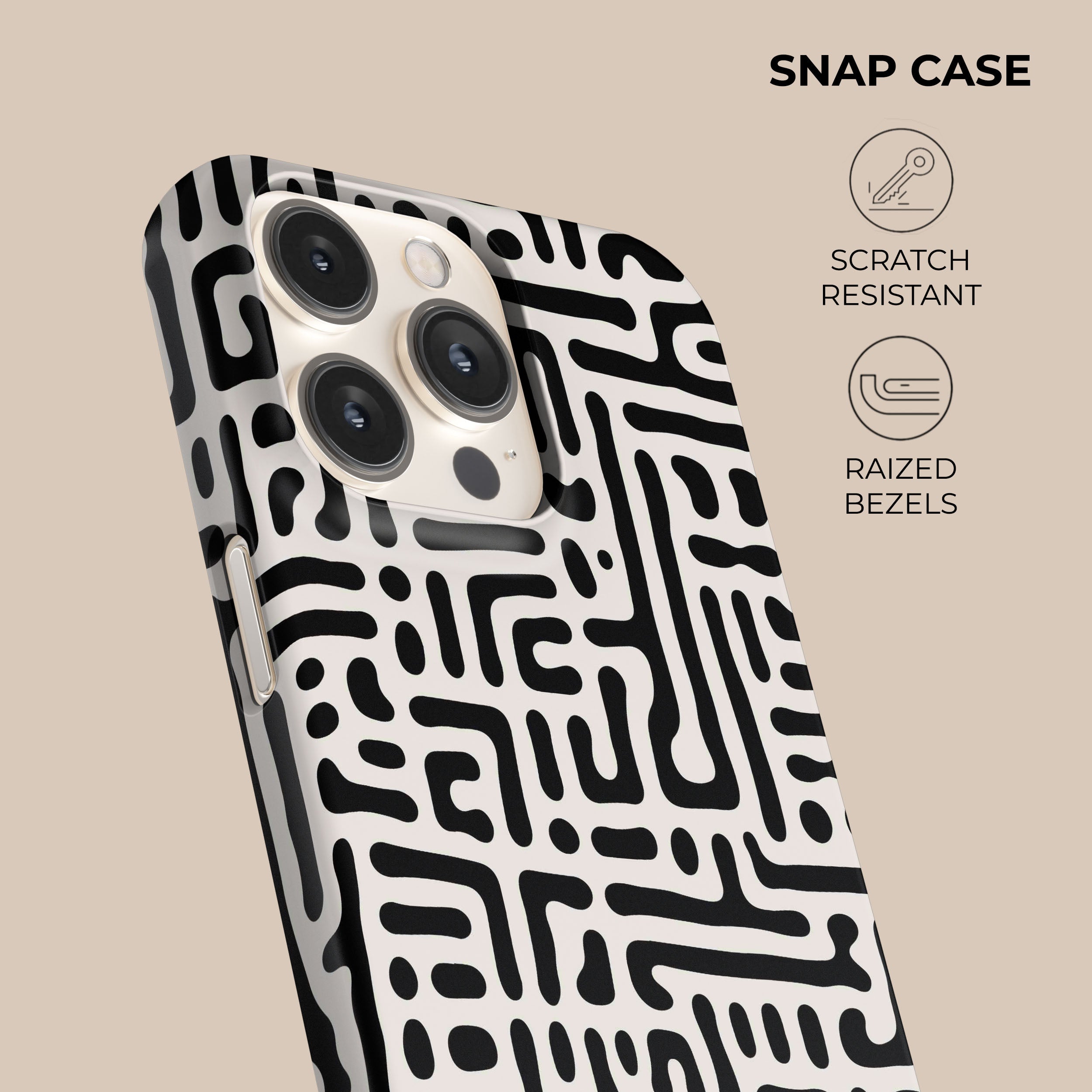Stylish Black & White Maze Design Phone Case - Durable Protective Cover for iPhone & Android - Perfect for Everyday Use, Travel & Gifting