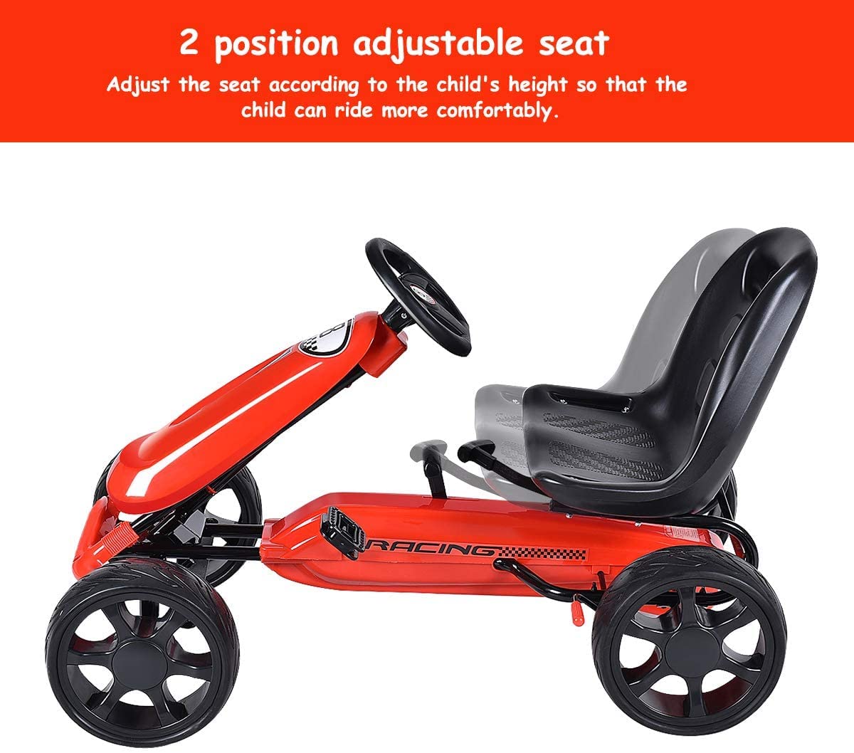 **GLACER Kids Go Kart - 4-Wheel Pedal Powered Ride-On Toy Car for Boys & Girls, Adjustable Seat & EVA Rubber Tires, Outdoor Racing Fun (Red) - Perfect for Backyard, Park, and Driveway Play**