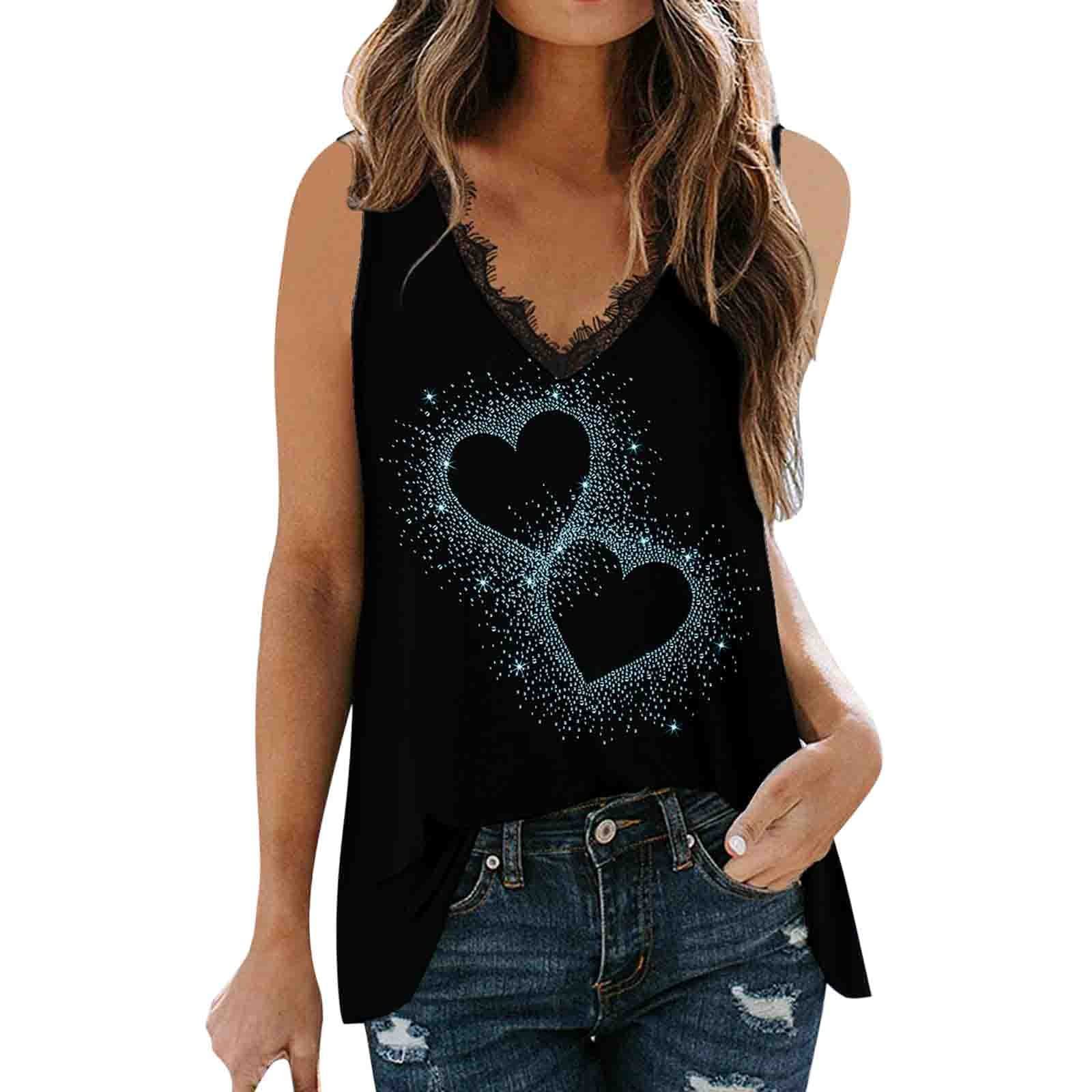 Women's Floral Printed Sleeveless V-Neck Lace Tank Top - Summer Casual Vest T-Shirt for Women | Perfect for Beach Outfits, Vacation Wear & Everyday Fashion