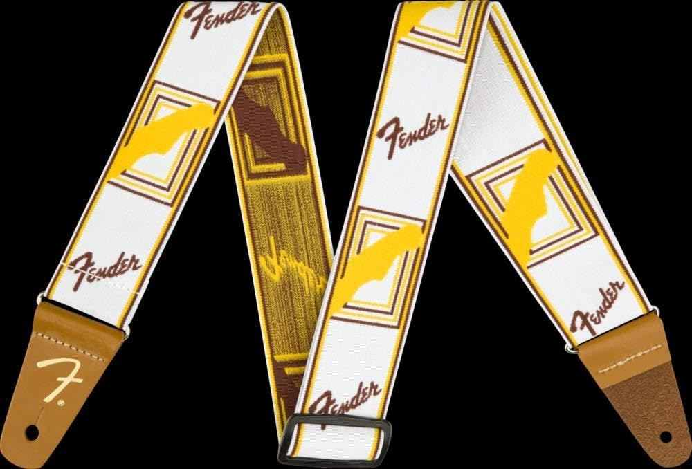 Fender WeighLess Monogrammed Guitar Strap - Adjustable 2-Inch Wide, White/Brown/Yellow - Premium Guitar Accessories for Electric & Acoustic Guitars - Perfect for Live Performances, Studio Sessions & Practice