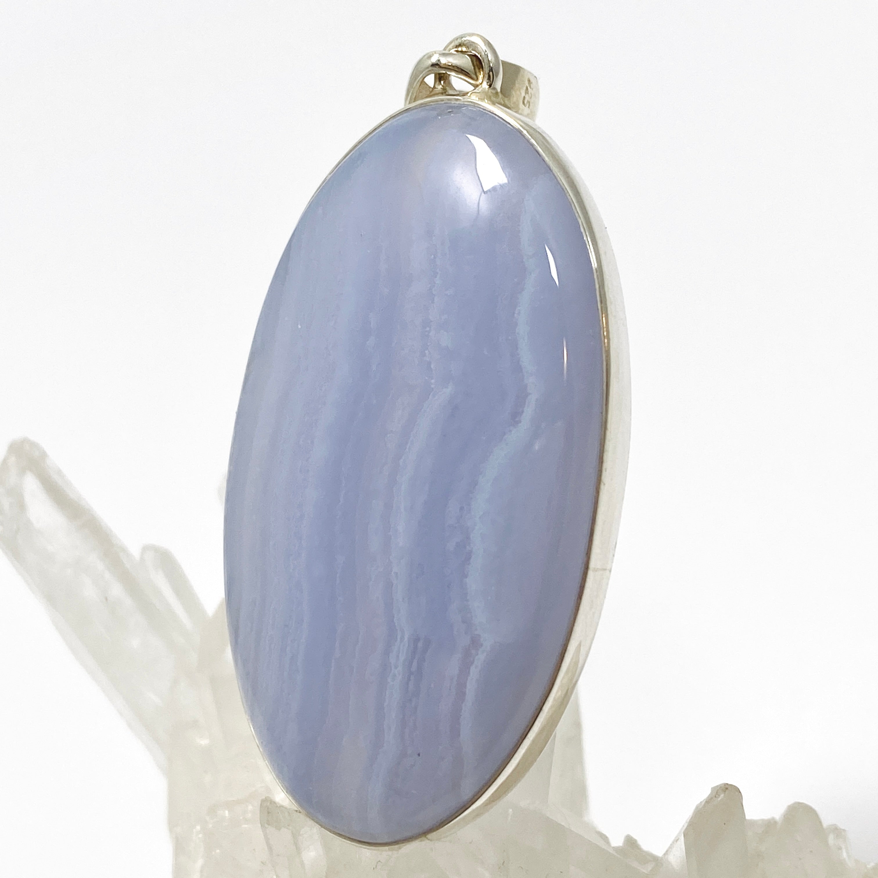 Blue Lace Agate Oval Cabochon Pendant KPGJ4825 - Natural Stone Jewelry for Women, Healing Crystal Necklace - Perfect for Meditation, Yoga & Spiritual Gifts