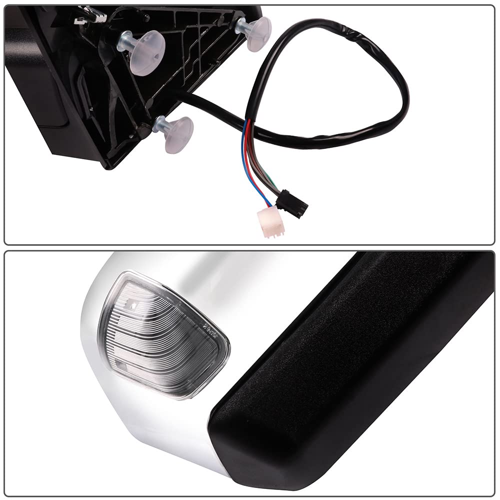 2010-2018 Dodge Ram 1500/2500/3500 Power Adjustable Heated Towing Mirrors with LED Turn Signal & Puddle Light - Chrome Side View Mirrors for Enhanced Visibility and Safety While Towing or Parking