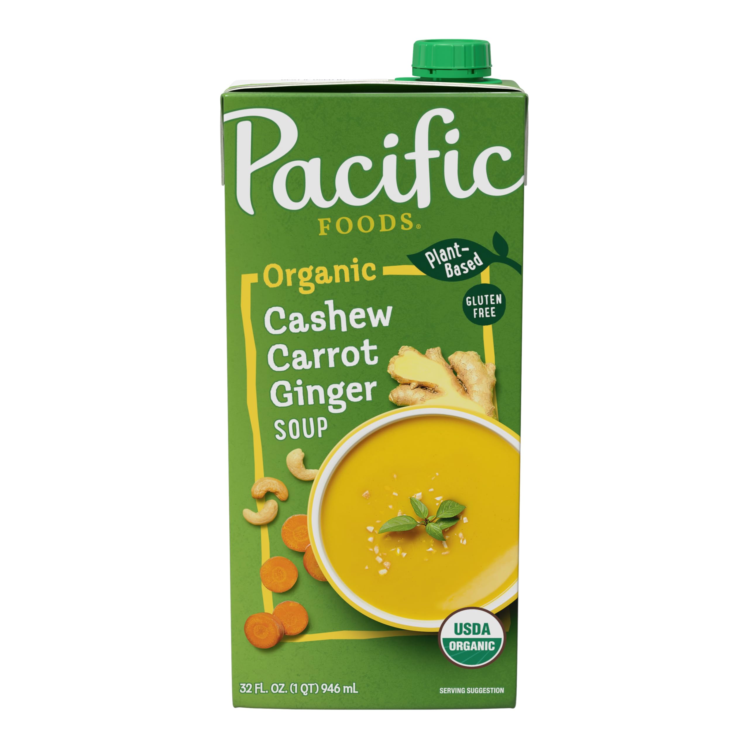 Organic Cashew Carrot Ginger Soup by Pacific Foods - 32 oz (Pack of 12) | Vegan, Gluten-Free, Non-GMO | Perfect for Healthy Meals, Quick Lunches & Cozy Dinners