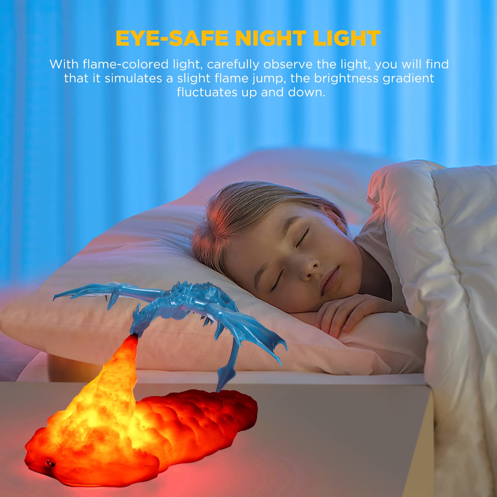 YChoice365 3D Printed Fire Breathing Dragon Night Light - USB Rechargeable Dungeons & Dragons LED Lamp for Boys Room Decor | Perfect for Gaming Setup, Bedside Lighting & Fantasy Themed Gifts