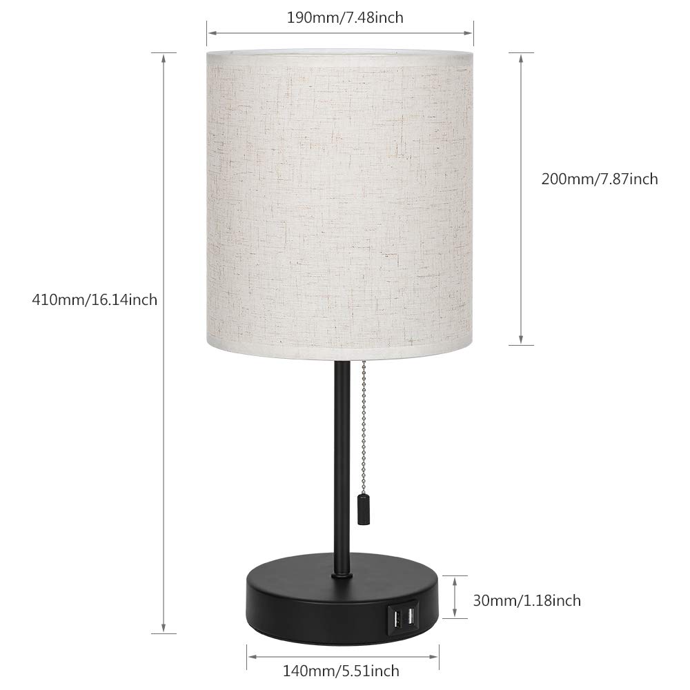 USB Table Lamp Set of 2 - Bedside Nightstand Lamp with Dual USB Charging Ports, Fabric Shade Desk Reading Light for Living Room, Bedroom, Office - Perfect for Night Reading, Charging Devices & Home Decor