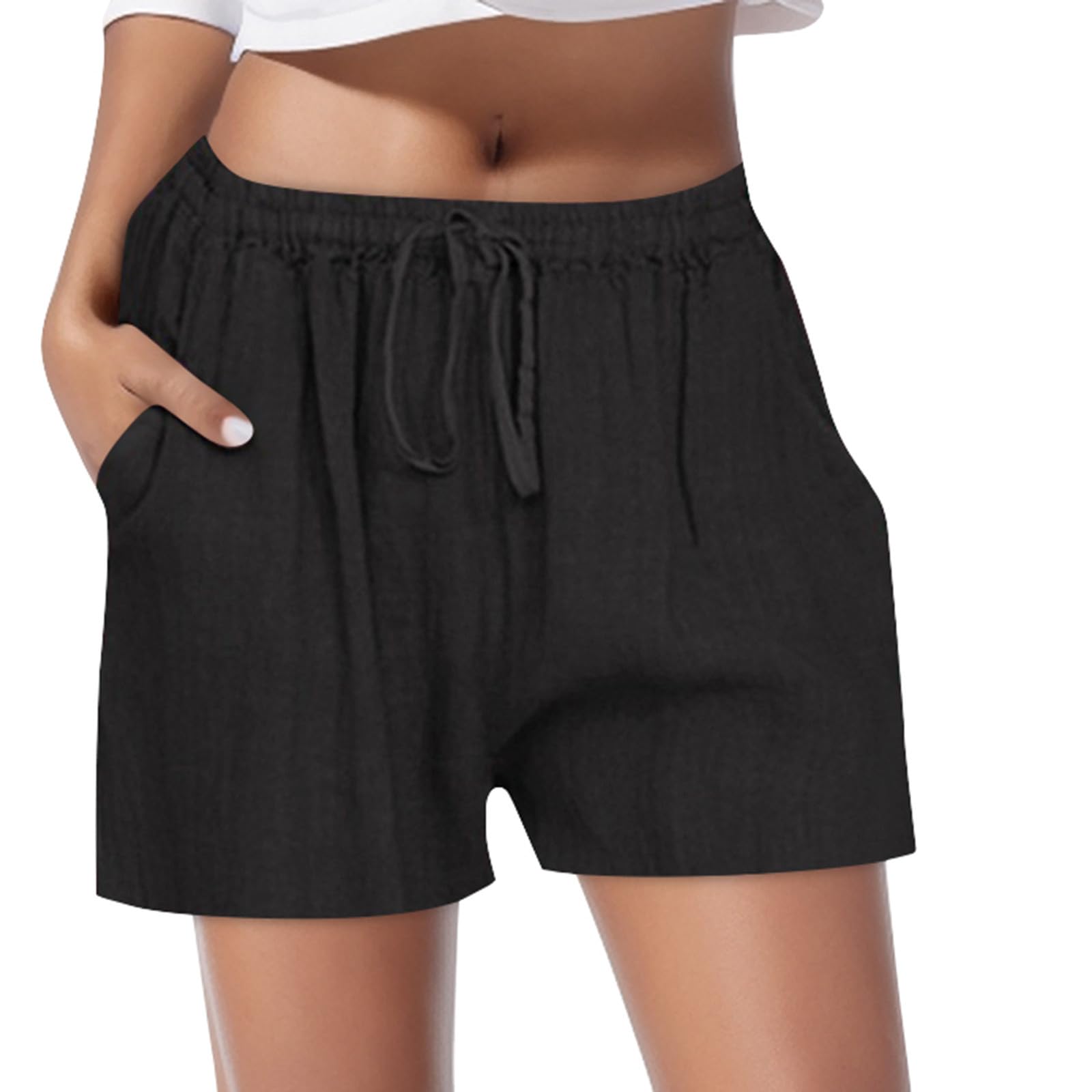 Women's Linen Shorts - Summer Cotton Linen Knee-Length Shorts with Drawstring Waist | Beach, Lounge & Casual Wear