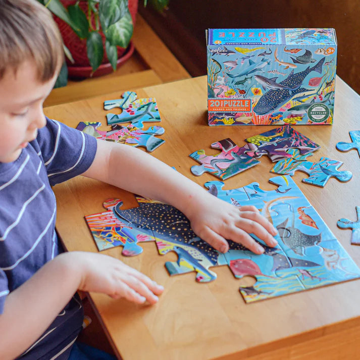 Eeboo 20-Piece Jigsaw Puzzle - Sharks & Friends Ocean Animals for Kids, Educational Learning Toy for Toddlers & Preschoolers | Perfect for Birthday Gifts, Classroom Activities & Family Game Night