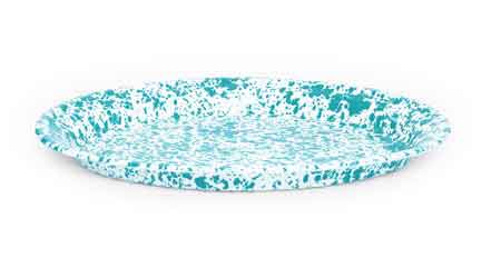 Turquoise Marble Oval Enamelware Platter - Elegant Serving Tray for Dining, Entertaining & Home Decor