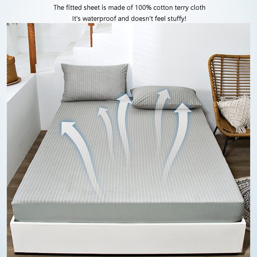 100% Waterproof Mattress Protector - Twin, Full, Queen, King Size - Breathable Microfiber Mattress Cover with Deep Pocket - Ultra Soft Striped Bed Protector (Grey, 90x200+28cm) - Perfect for Kids, Adults & Allergy Sufferers - Ideal for Bedrooms, Dorms & Guest Rooms