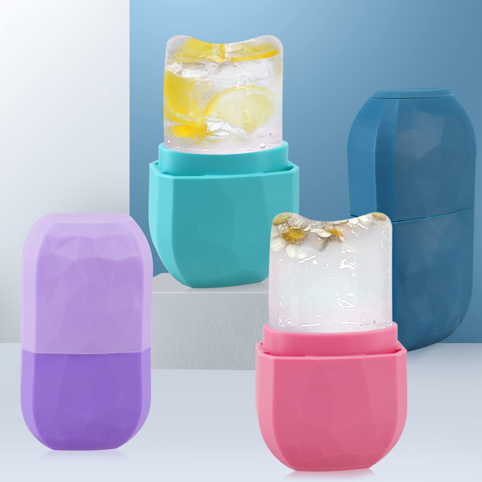 MAITING Ice Face Roller for Puffiness & Wrinkles - V-Shaped Silicone Facial Massager with Cooling Cube - Reusable Beauty Tool for Skin Tightening & Relaxation - Perfect for Morning Routine & Post-Workout Recovery
