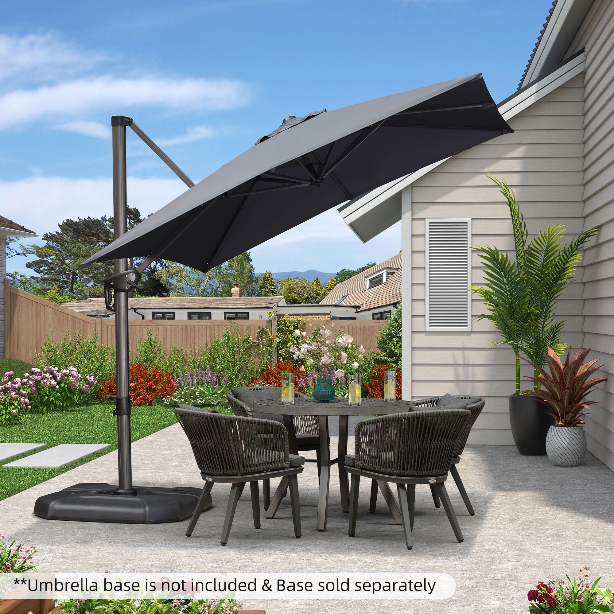 PURPLE LEAF 8ft Outdoor Cantilever Patio Umbrella - 360° Rotating Aluminum Offset Square Umbrella for Garden, Deck, Pool & Backyard (Grey) | Perfect for Shade in Outdoor Dining & Lounging Areas