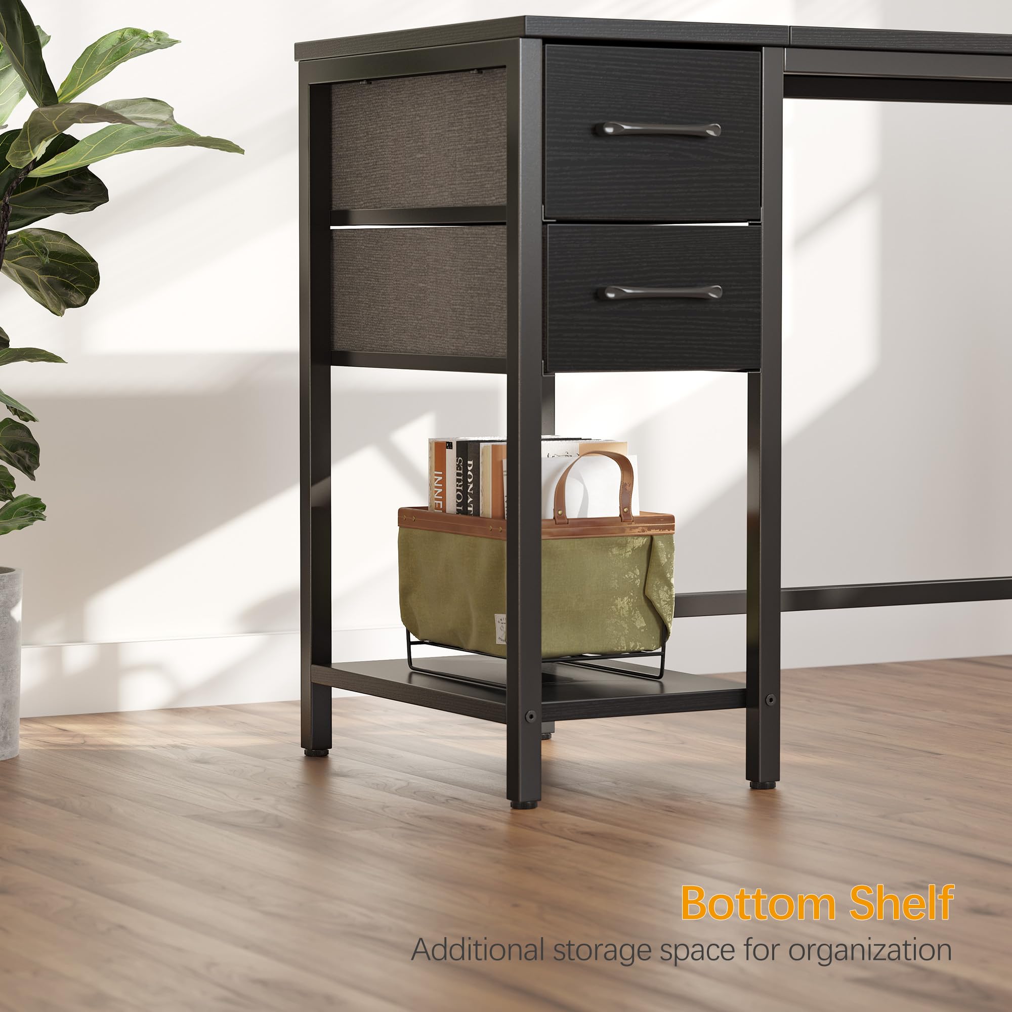 Cubiker 47 Inch Modern Home Office Desk with Drawers - Compact Computer Desk for Small Spaces, Study Writing Table, Black - Perfect for Home Office, Gaming Setup & Dorm Room Workspace