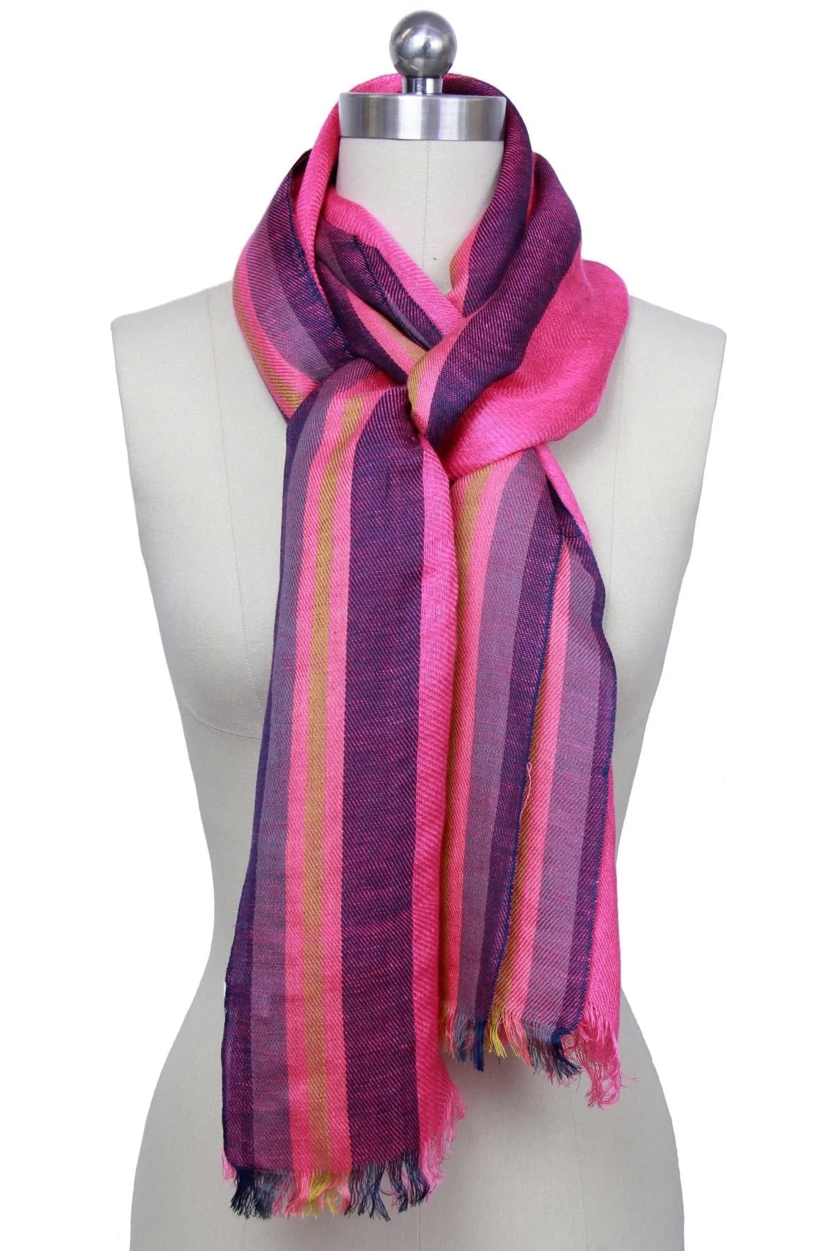 Stylish Pink Striped Scarf with Elegant Fringe - Soft Winter Fashion Accessory for Women - Perfect for Cold Weather, Office Wear, and Holiday Outfits