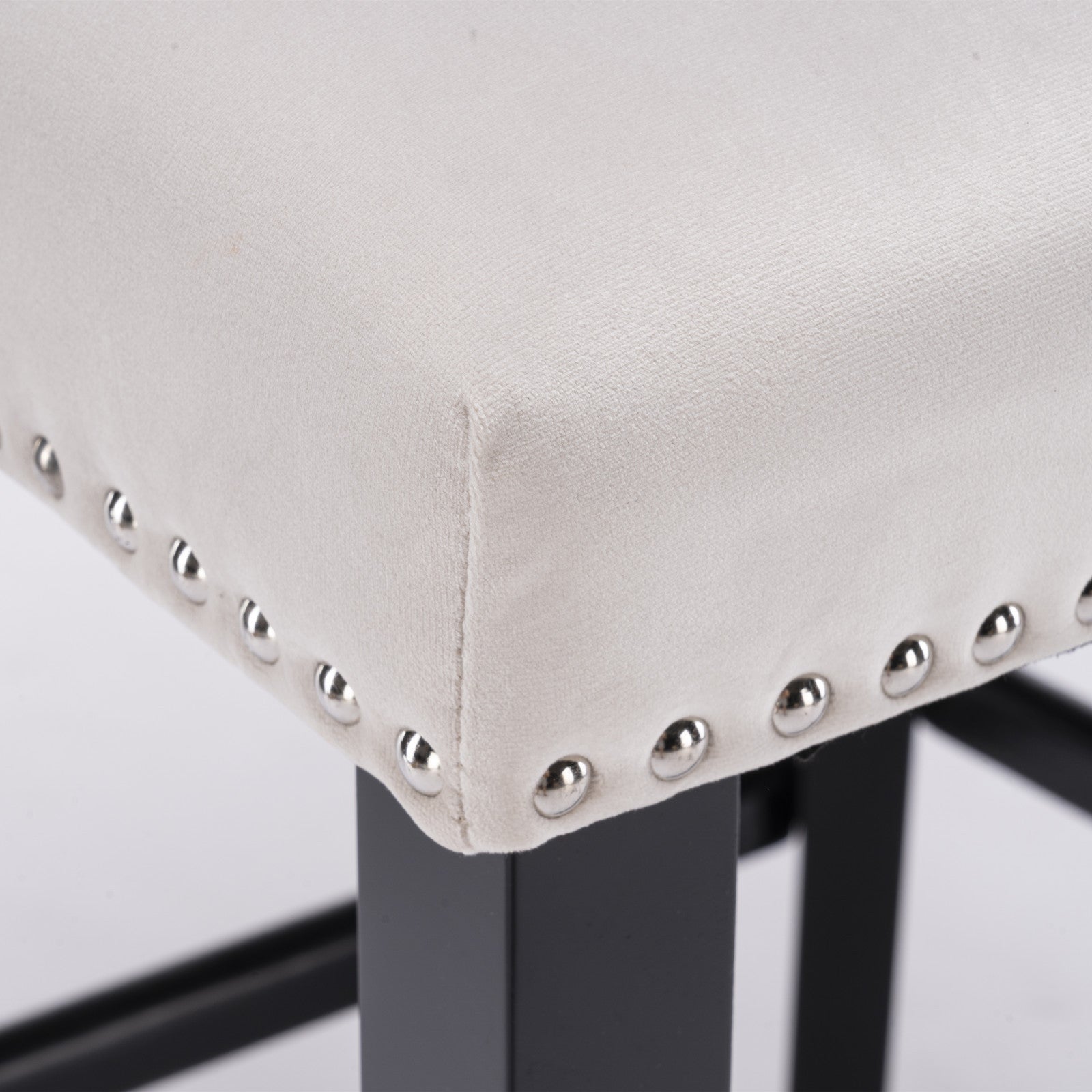 Contemporary Velvet Upholstered Wingback Bar Stools - Set of 4 Beige Bar Chairs with Button Tufted Design, Wooden Legs & Chrome Nailhead Trim | Perfect for Kitchen Islands, Home Bars & Modern Dining Areas