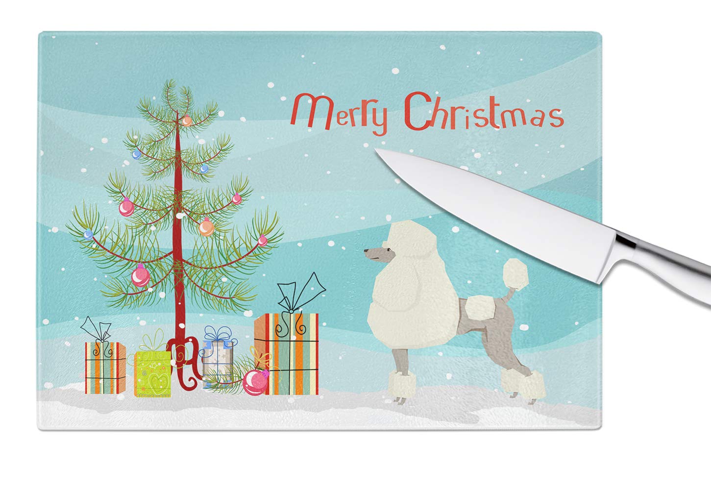 Poodle Christmas Tree Tempered Glass Cutting Board - Large Decorative Kitchen Chopping & Serving Board for Holiday Entertaining | Caroline's Treasures CK3556LCB | Perfect for Christmas Dinner Prep & Festive Table Decor