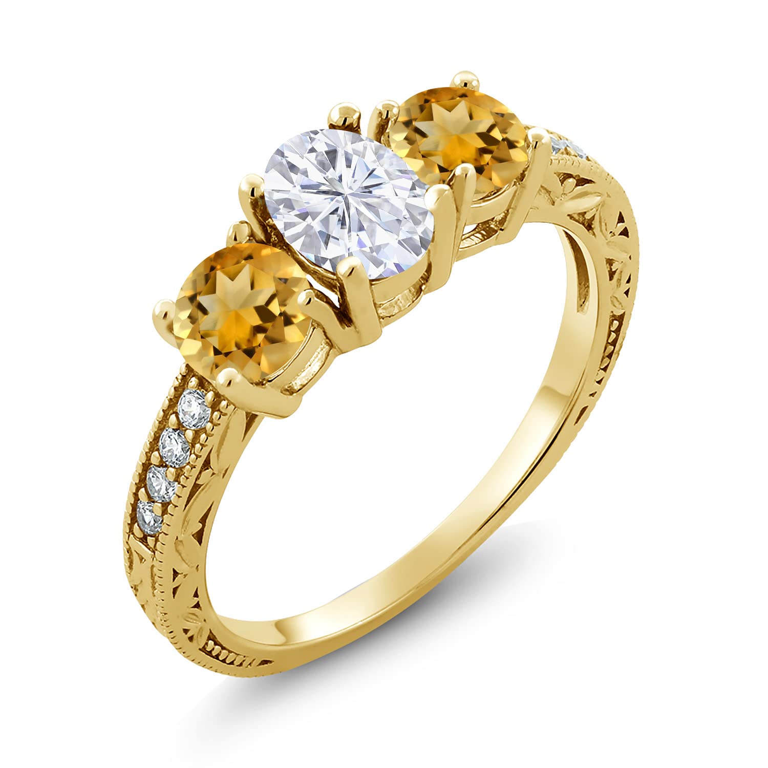 18K Yellow Gold Plated Silver Citrine Ring Set with GH Moissanite (2.47 Cttw) - Elegant Jewelry for Women, Perfect for Weddings, Anniversaries & Special Occasions | Gem Stone King