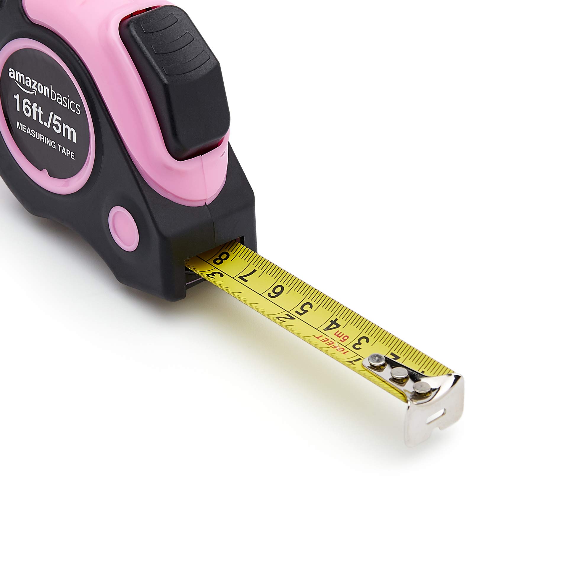Amazon Basics 16-Foot Pink Tape Measure - Retractable, Durable & Easy to Read - Perfect for DIY Projects, Home Improvement & Crafting