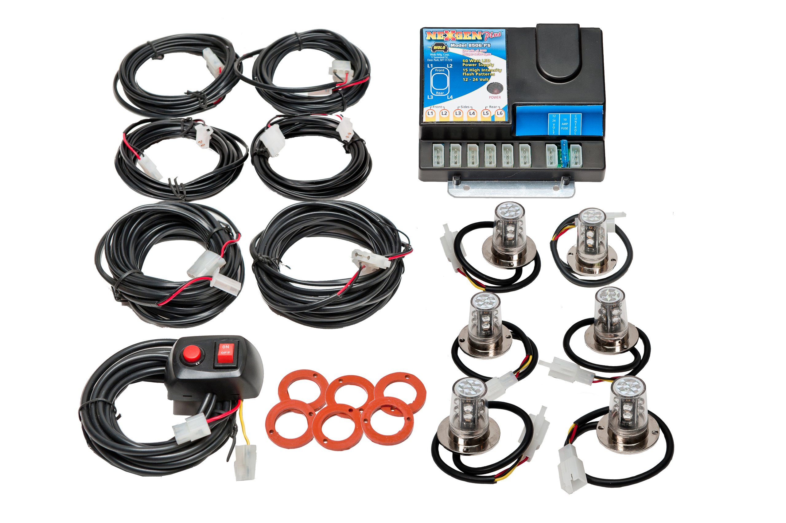 Wolo NexGen 40 Watt Emergency Warning LED Light Kit - 6 Heads (2 Clear, 2 Blue, 2 Red) for Police, Fire, Construction & Emergency Vehicles - Model 8506-32-2C2B2R