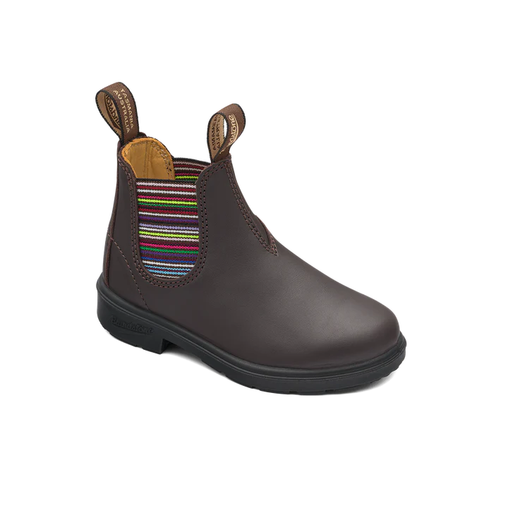 Blundstone 1413 Kids Brown Striped Elastic Boots - Comfortable & Durable Leather Shoes for Boys & Girls - Perfect for School, Outdoor Play & Hiking Adventures