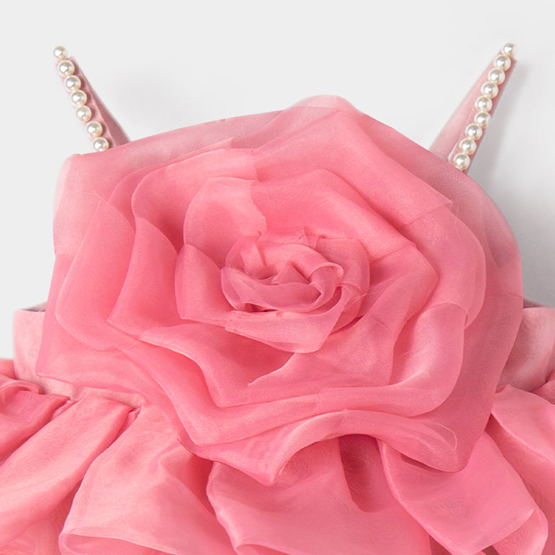 Pink Organza A-Line Flower Girl Dress - Sleeveless Short Girls Party Dress for Weddings, Baptisms & Special Occasions