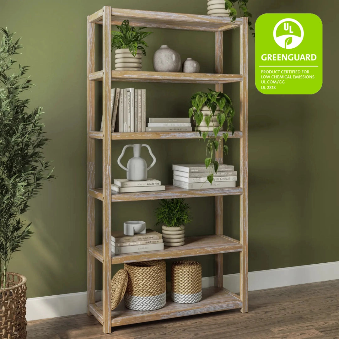Greenport 72 Inch Tall 5-Shelf Wooden Bookcase - Modern Bookshelf for Living Room, Office & Bedroom - Sturdy Storage Organizer for Books, Decor & Essentials
