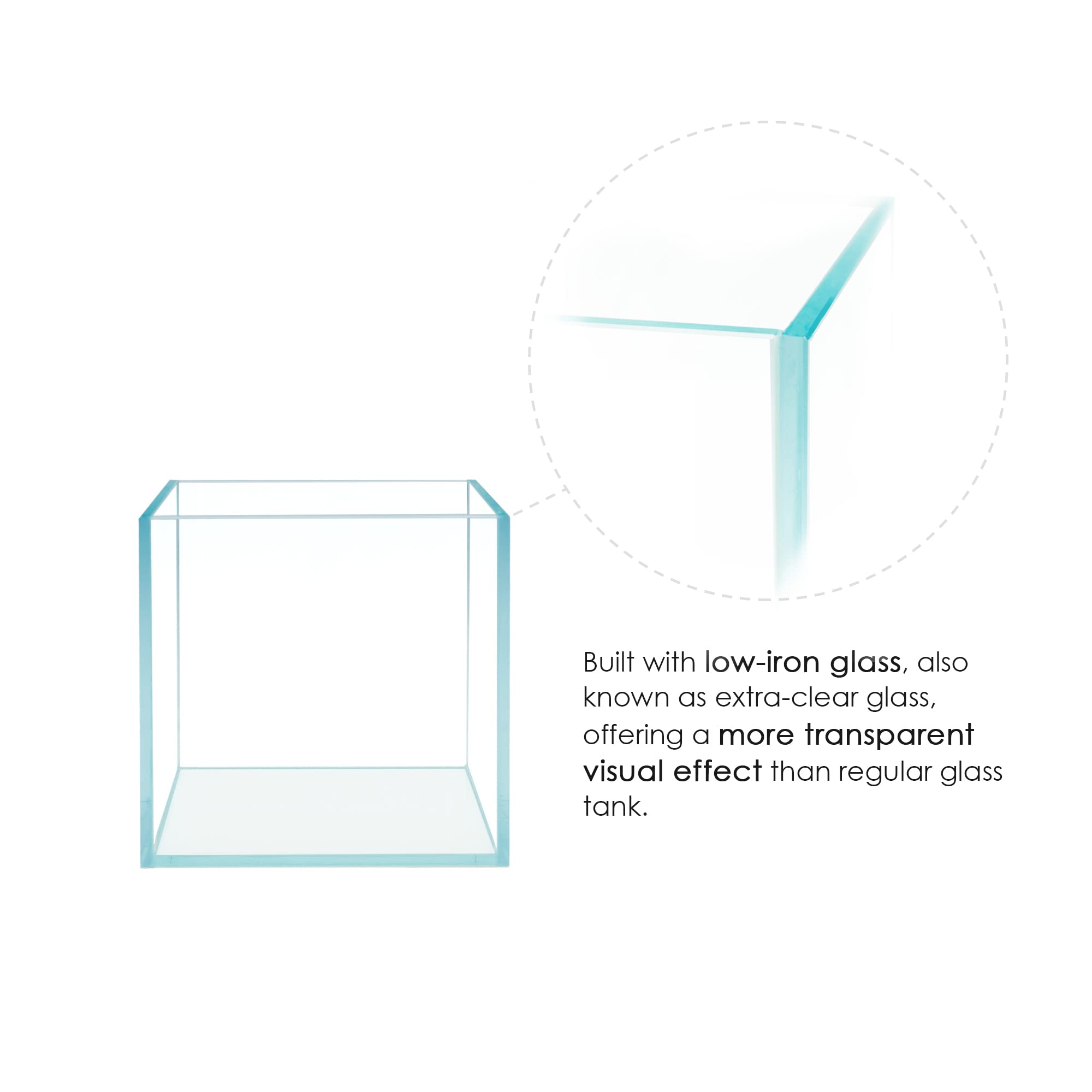 Premium Cube Rimless Frameless Ultra Clear Glass Aquarium - 5mm Low Iron Glass Fish Tank with White Leveling Mat & Optional Lids - Perfect for Home Office Zen Decor, Nano Reef Setup, and Small Aquatic Pets