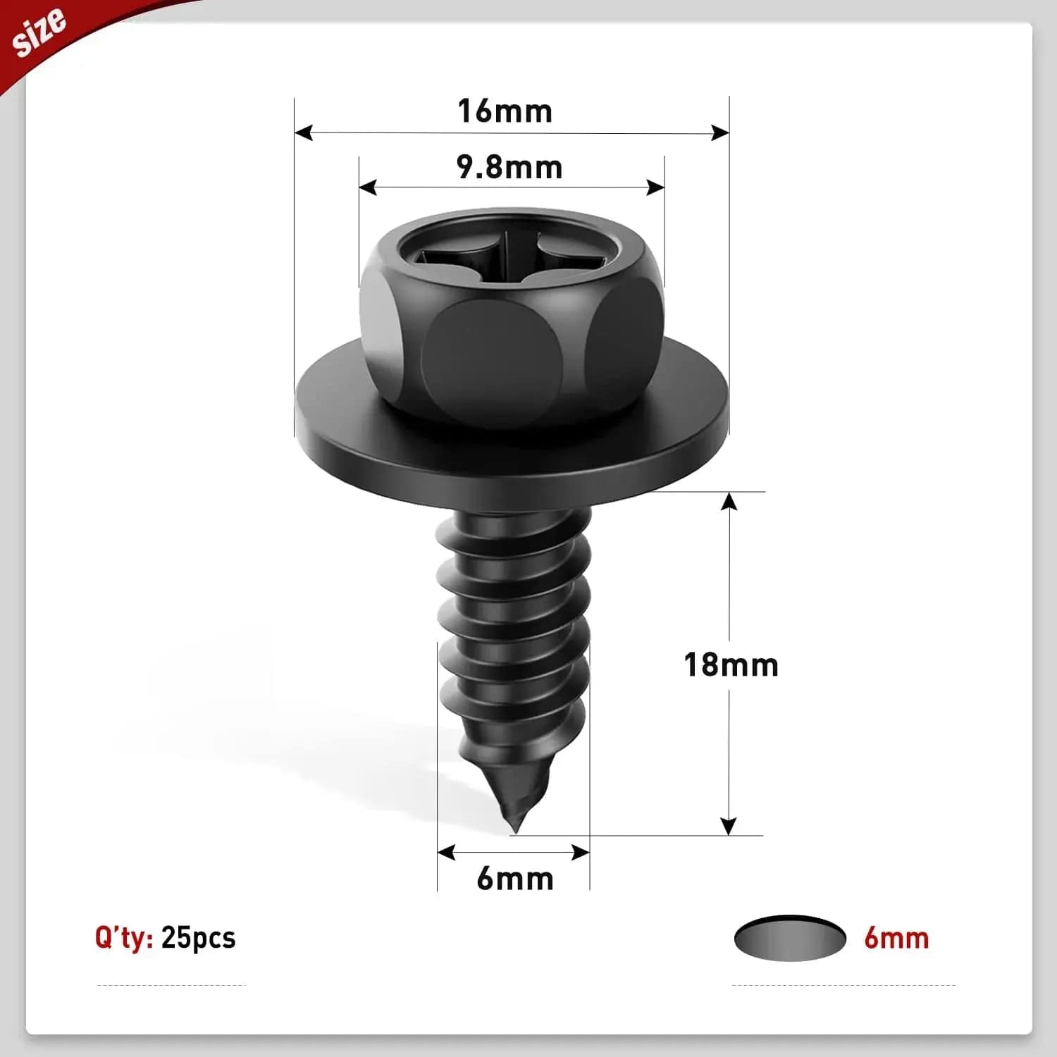 25 Pcs 9.8mm Hole 6mm Hex Head Screw Bolts for Toyota Avalon Camry Corolla Lexus - Bumper Cover Splash Shield Mud Guard Replacement (90159 60498) | Perfect for Auto Repair & DIY Car Maintenance