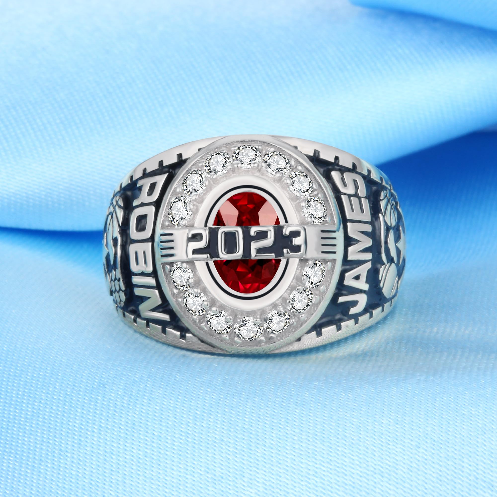 Custom Personalized Sterling Silver Class Rings for Women & Men - High School & College Rings with Cubic Zirconia & Birthstones - Gold Plated Size 5-15 - Perfect for Graduation Gifts, Anniversary Presents & School Spirit Jewelry