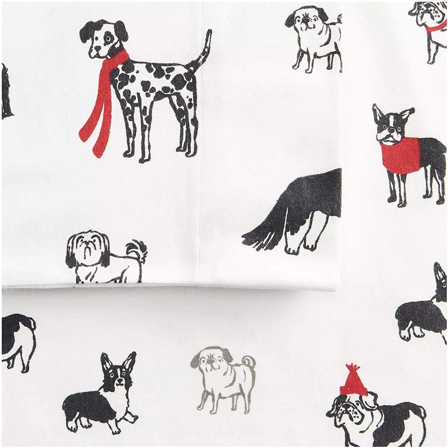 Premium Heavyweight Flannel Sheet Set - King Size Winter Bedding with Cozy Christmas Dog Print (Scarves & Hats Design) - Soft Warm Sheets for Cold Weather, Holiday Decor & Cozy Bedroom Upgrade