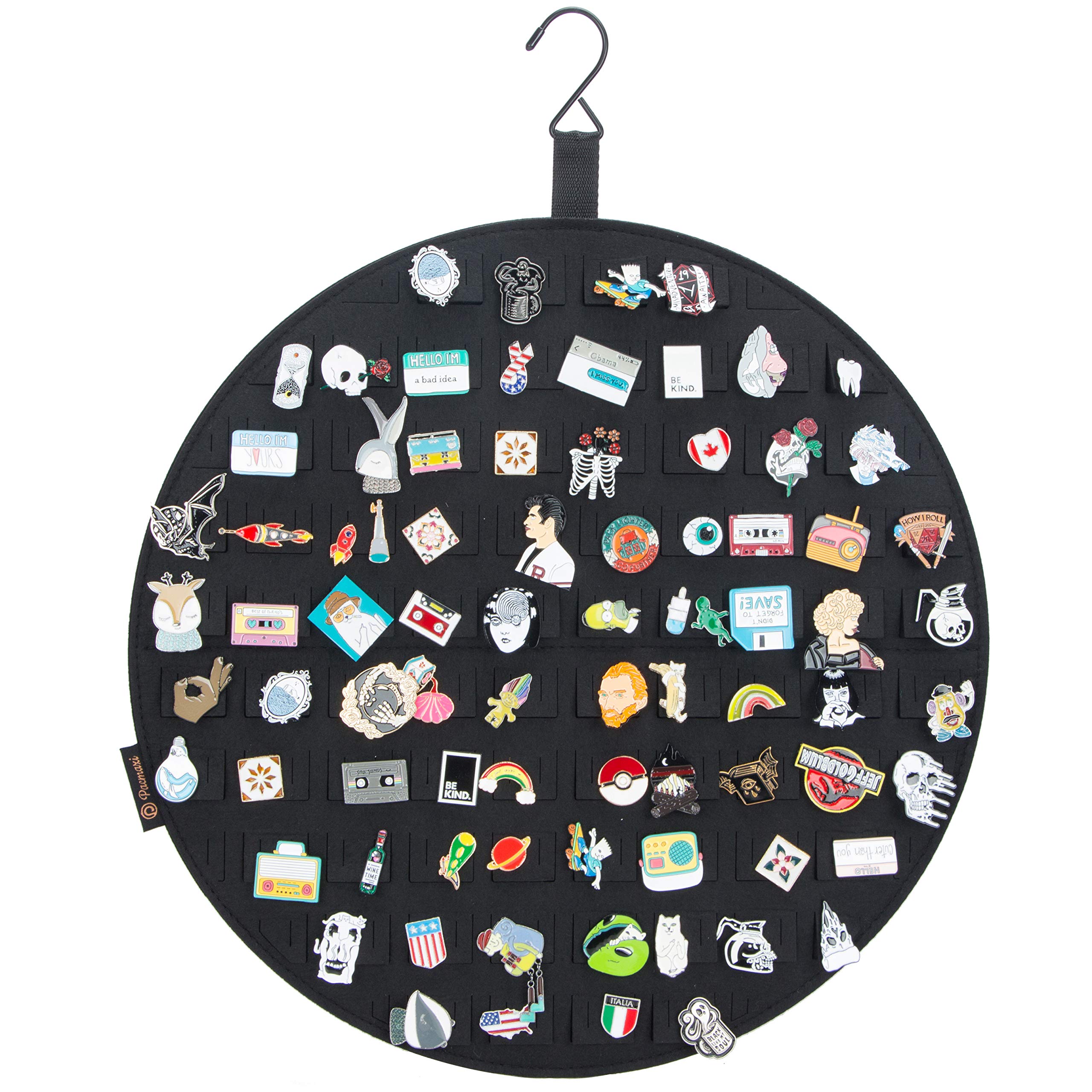 PACMAXI Hanging Brooch Pin Display Holder - Wall Mounted Jewelry Organizer for Enamel Pins, Badges & Collectibles - Holds 76 Pins (Pins Not Included) - Perfect for Bedroom Decor, Gift Shops & Pin Collector Display (Black)