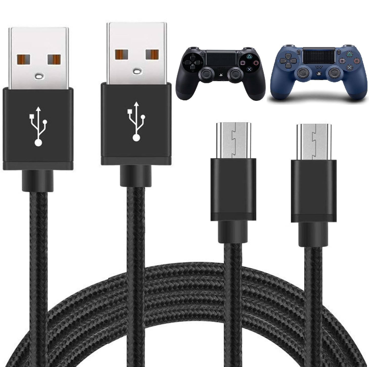 2-Pack 10FT Micro USB Charger Cable for PS4 Controller, Xbox One Controller, Fire Stick & Fire HD 6/7/8/10 Tablet - Fast Charging Cord for Gaming & Streaming Accessories