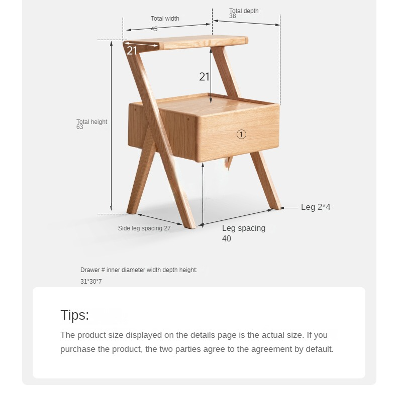 Solid Oak Wood Nightstand with Built-in LED Light - Modern Bedside Table for Bedroom, Living Room & Office