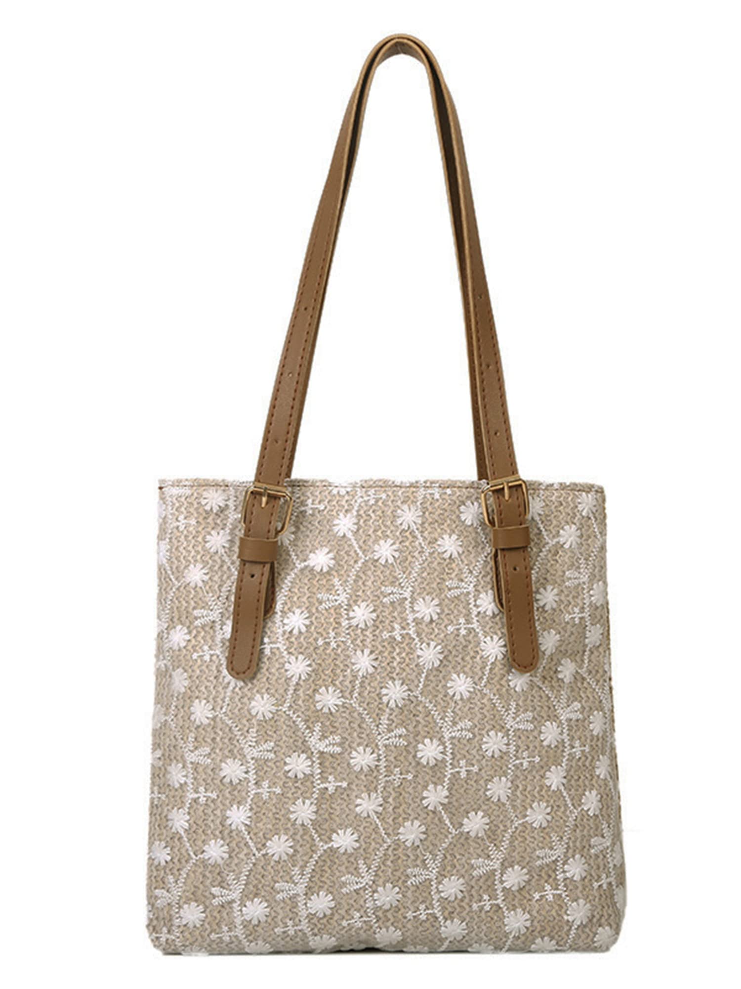 Women's Straw Beach Bag - Large Tote Shoulder Bag with Floral Design for Summer, Travel, Pool & Picnic | Perfect for Vacation, Shopping & Outdoor Activities