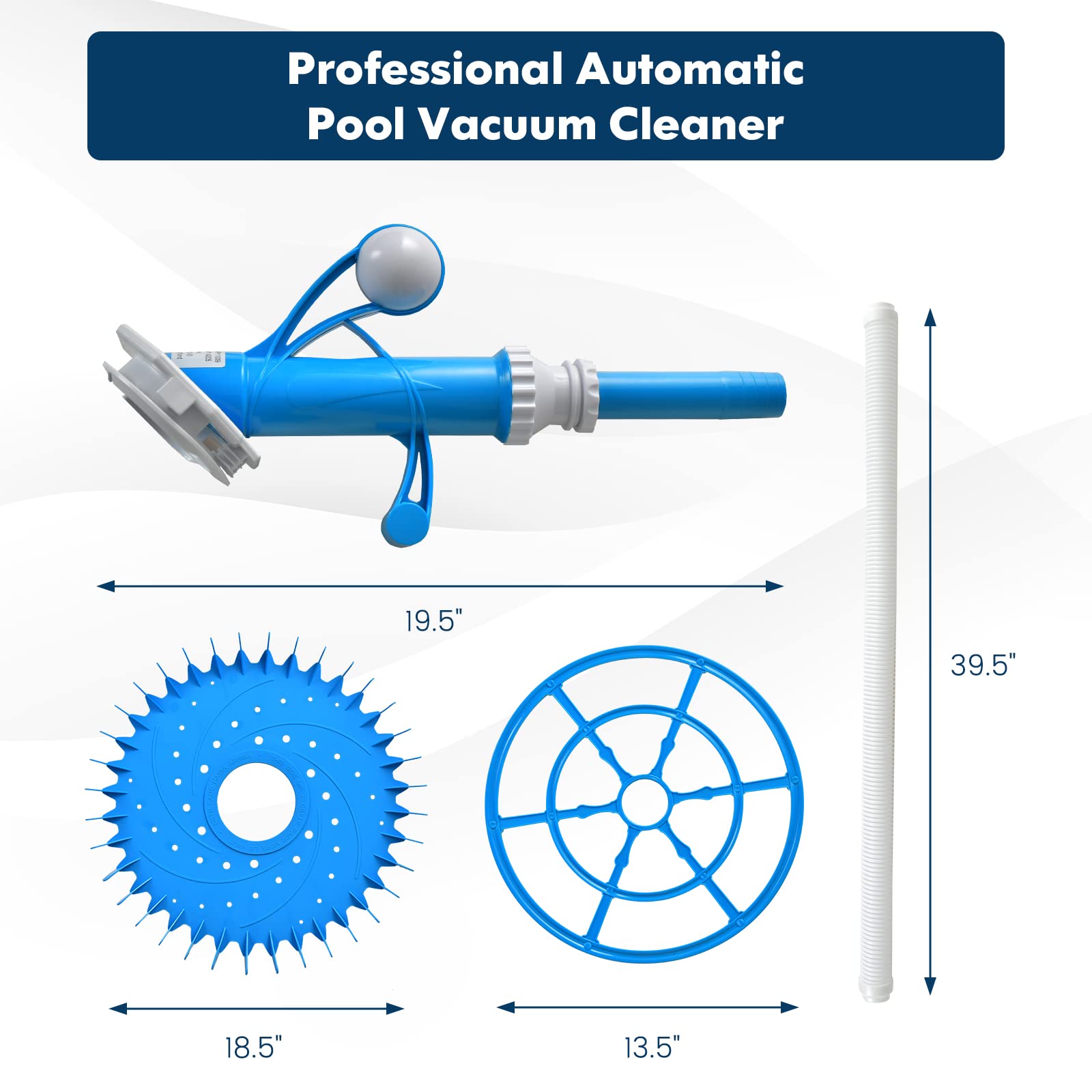 AFSTAR Automatic Pool Vacuum Cleaner - Cordless Suction-Side Pool Sweeper with 36-Fin Disc & 33FT Extension Hoses for In-Ground/Above Ground Pools - Efficient Cleaning for Floors & Walls - Perfect for Backyard, Vacation Homes & Community Pools