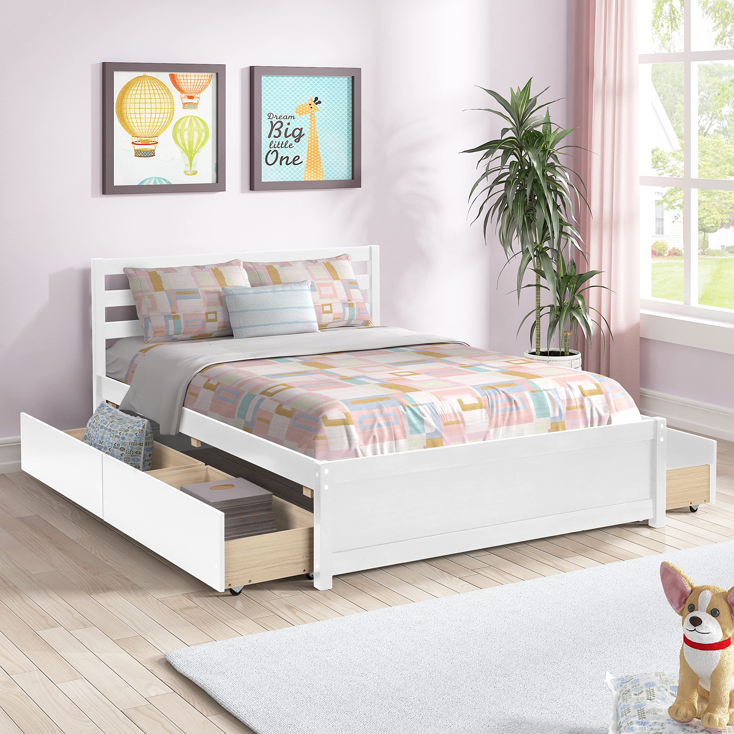 Harper & Bright Designs Full Size Storage Bed Frame with 4 Drawers - Solid Wood Platform Bed for Kids, Teens & Adults (White) | Space-Saving Bedroom Solution for Small Rooms & Dormitories
